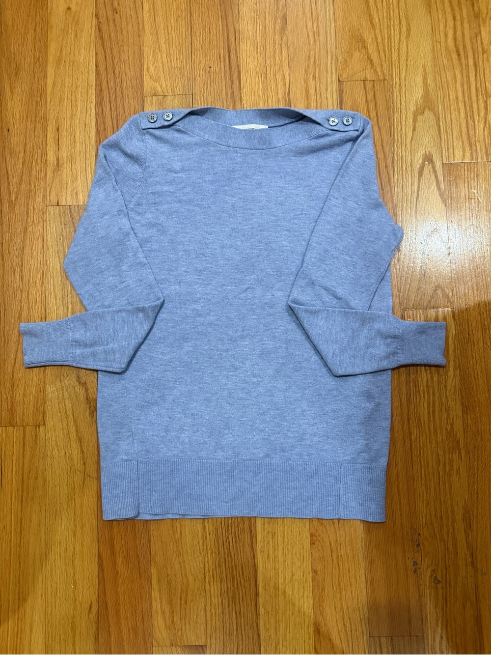 LOFT Light Blue Boat Neck Button Shoulder Knit Sweater Size Small
